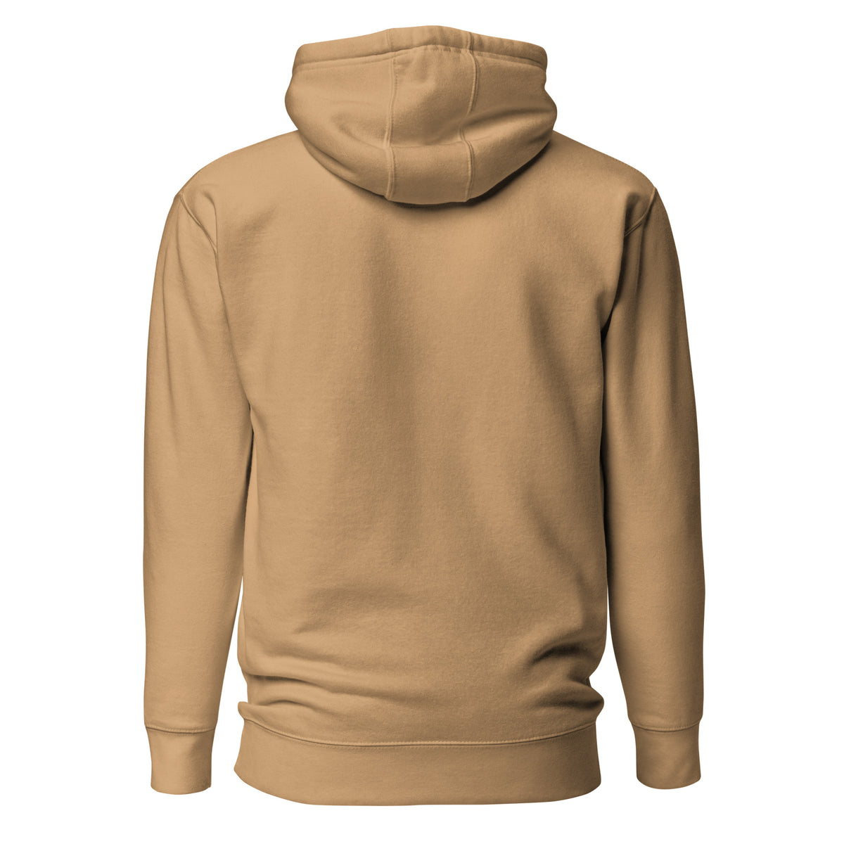 Plain back of brown hoodie.