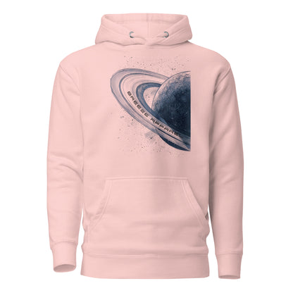 Pink hoodie with graphic of blue planet.