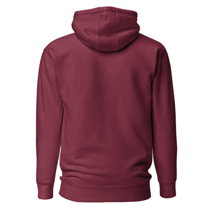 Plain back of maroon hoodie.