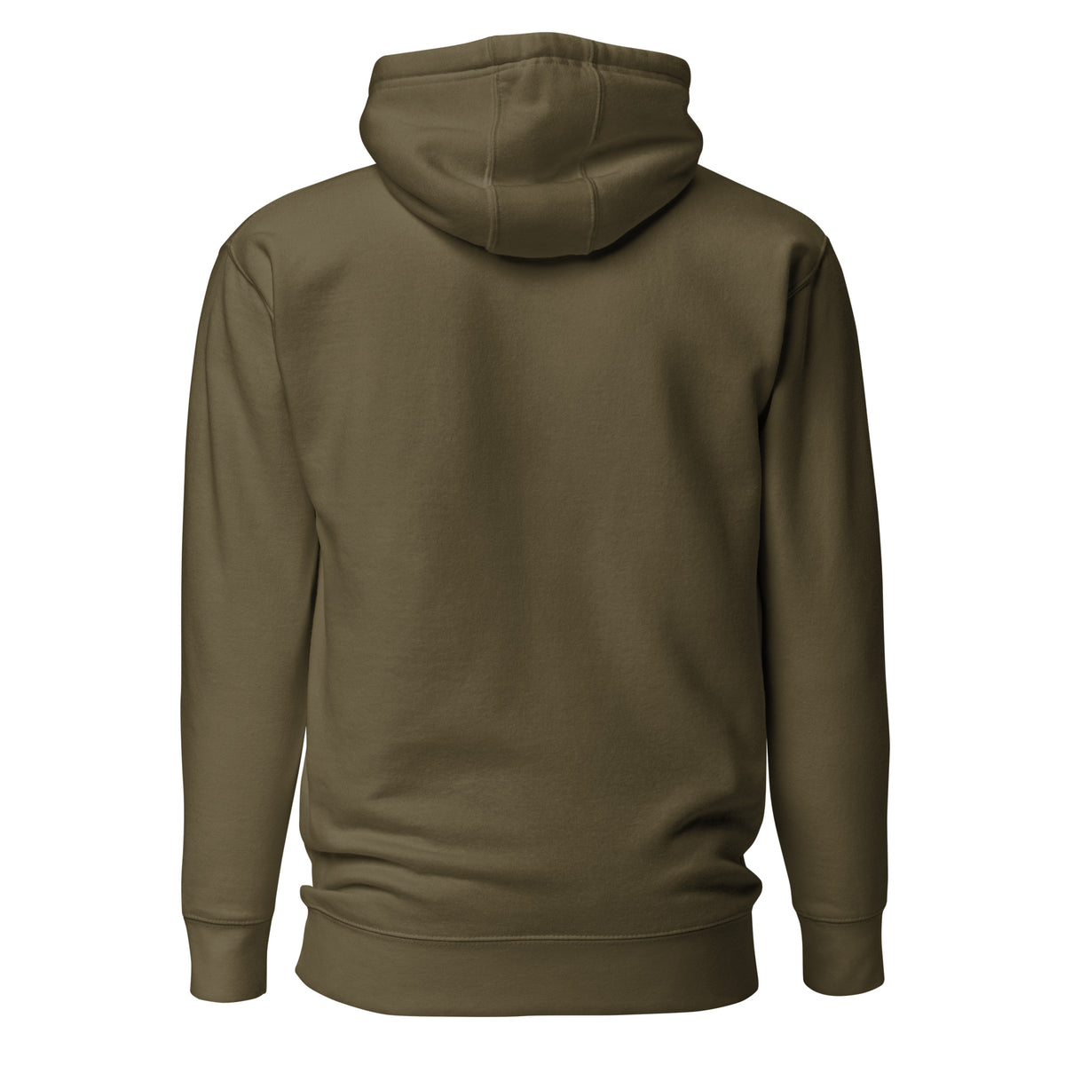 Plain back of green hoodie.