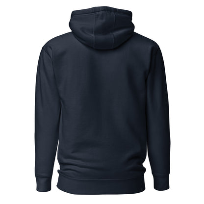 Plain back of navy hoodie.