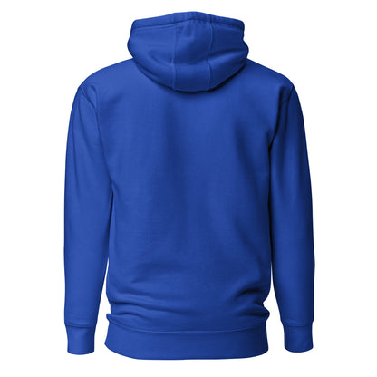 Plain back of blue hoodie.