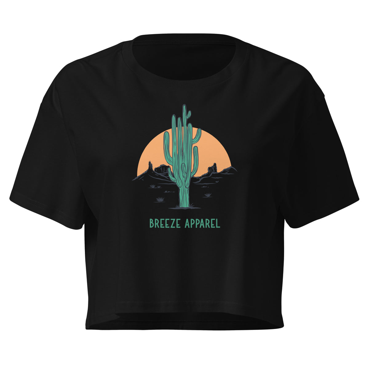 Black crop top with cactus graphic.