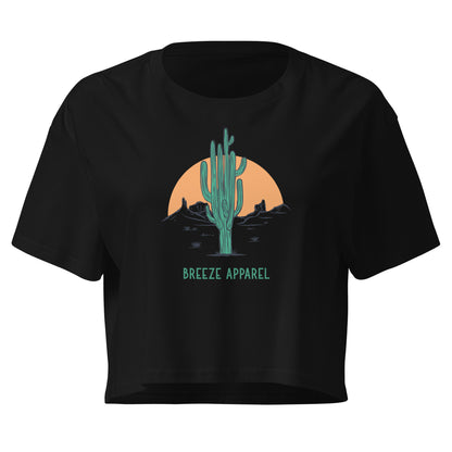 Black crop top with cactus graphic.