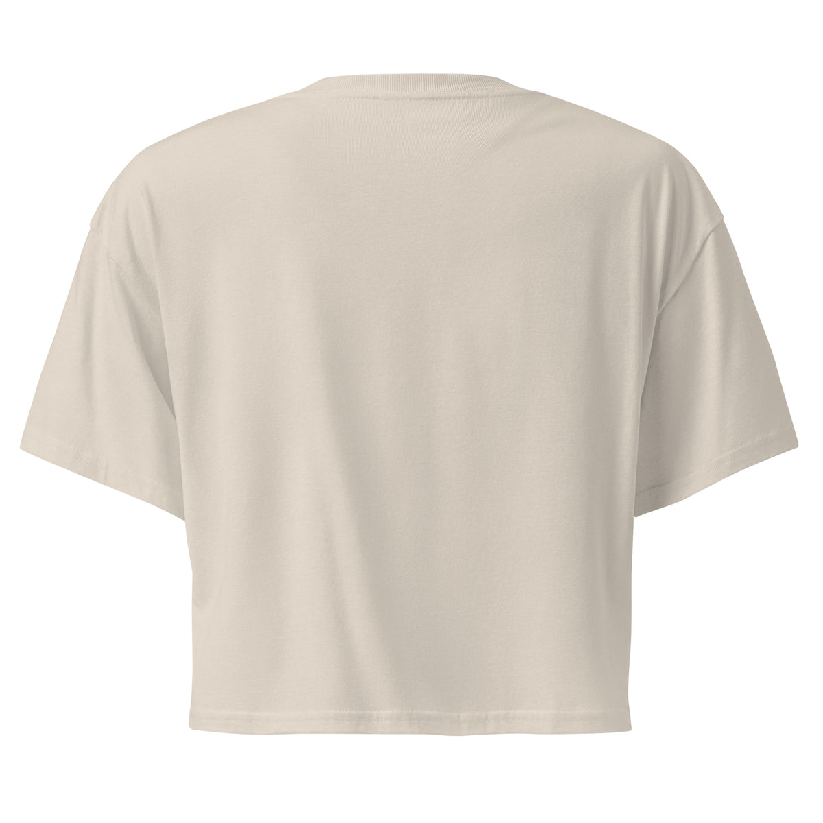 Plain back of cream crop top.