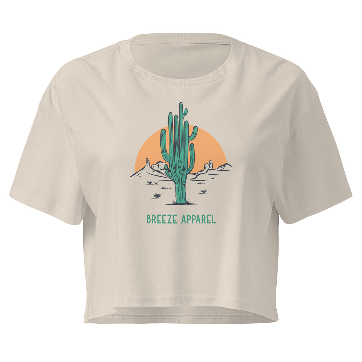 Cream crop top with cactus graphic.