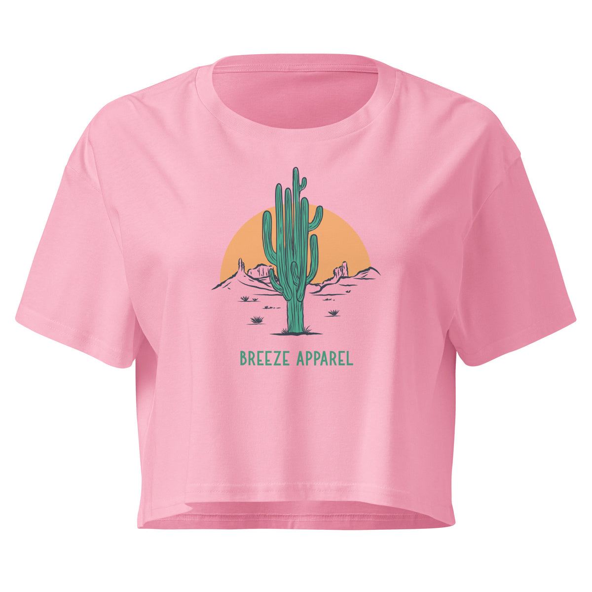 Pink crop top with cactus graphic.