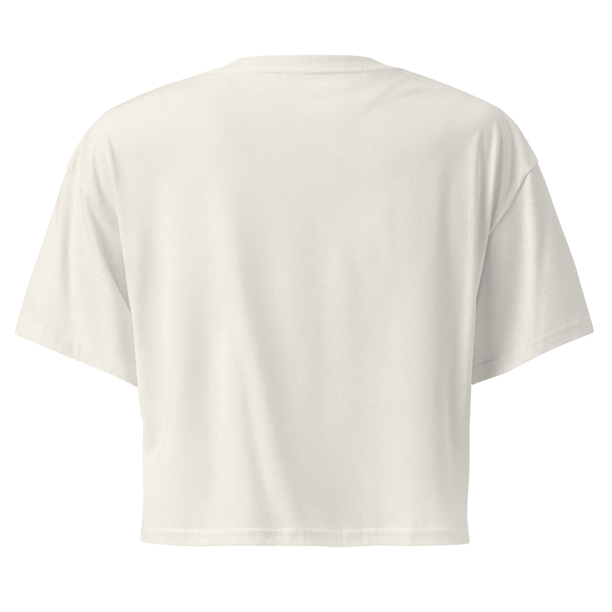 Plain back of cream crop top.
