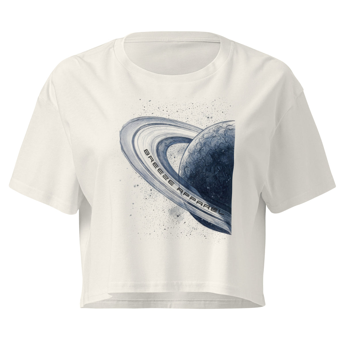 Ecru crop top with graphic of blue planet.