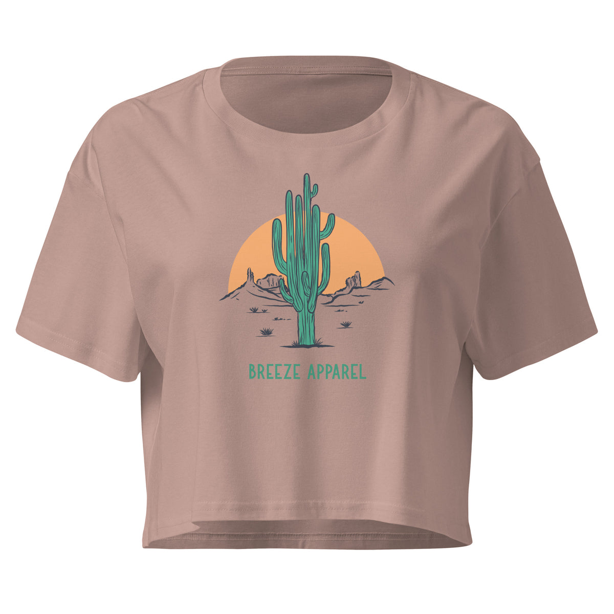 Mauve crop top with cactus graphic.