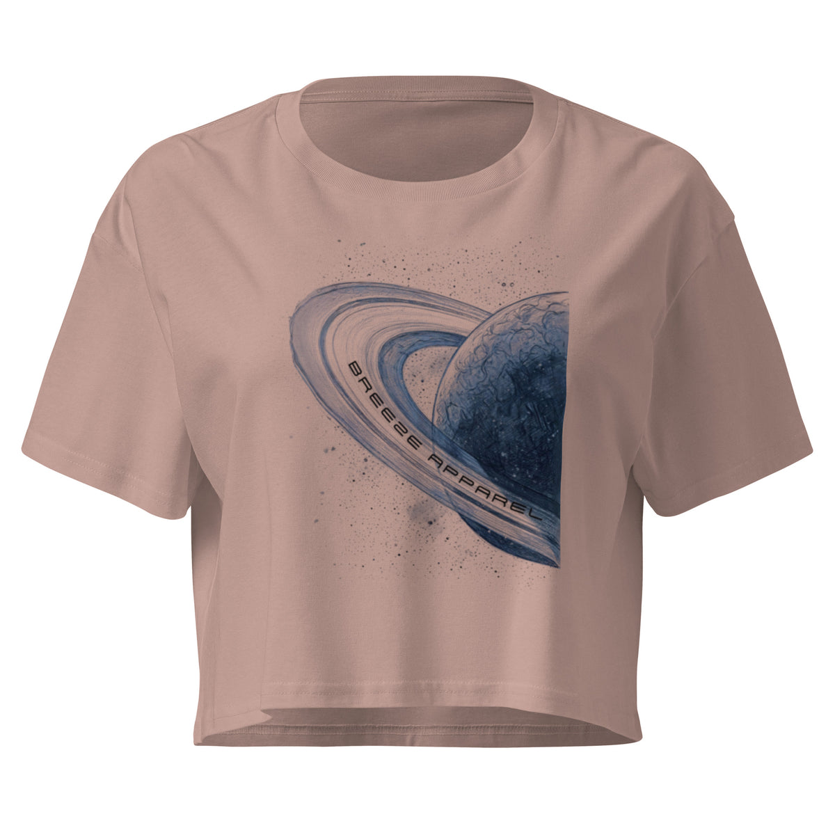 Mauve crop top with graphic of blue planet.