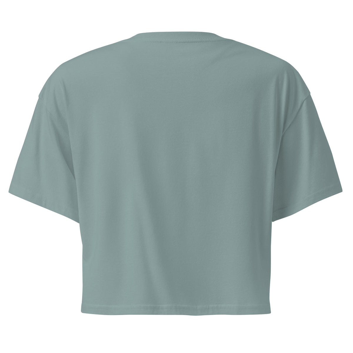 Plain back of green crop top.