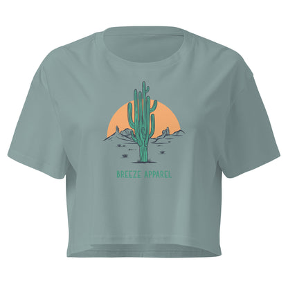 Green crop top with cactus graphic.