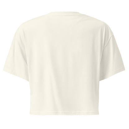 Plain back of beige crop top.
