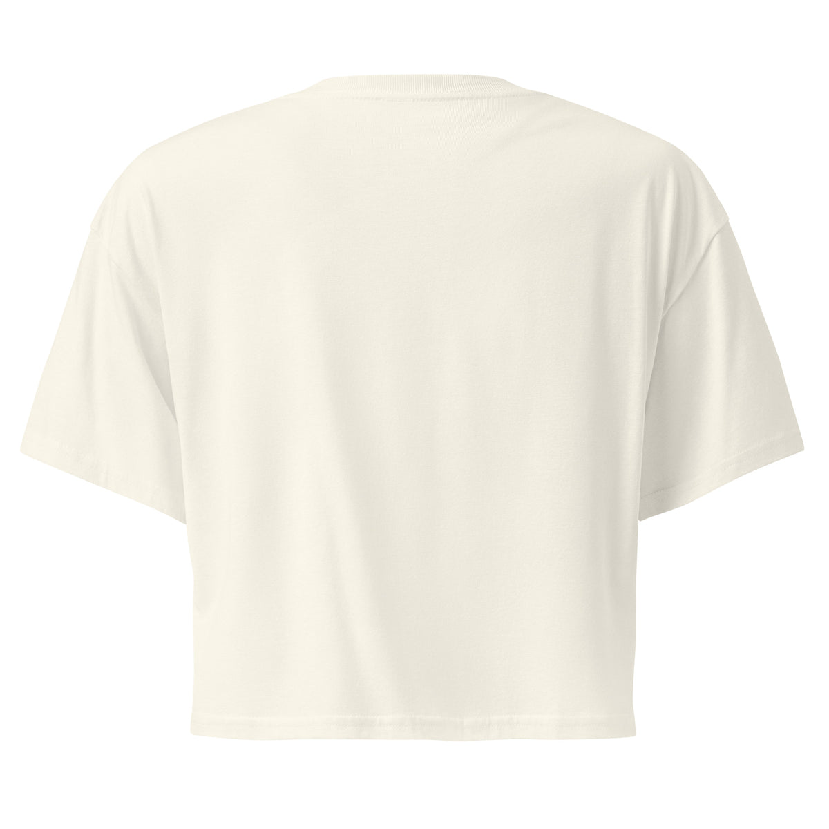 Plain back of white crop top.