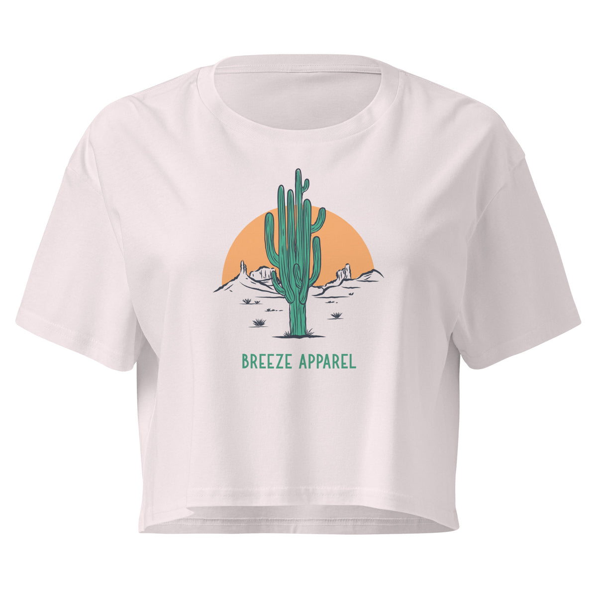 Orchid crop top with cactus graphic.