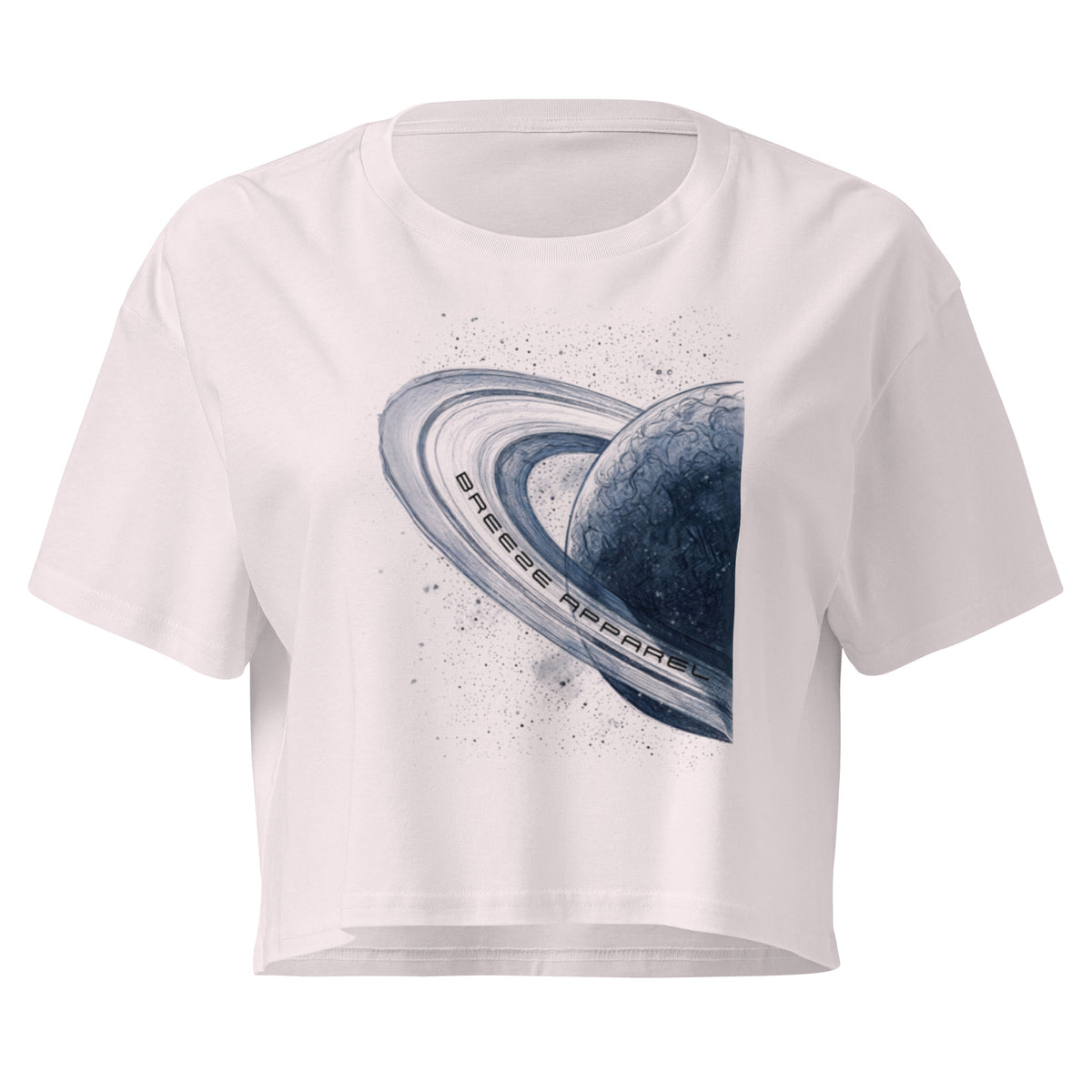 Orchid crop top with graphic of blue planet.