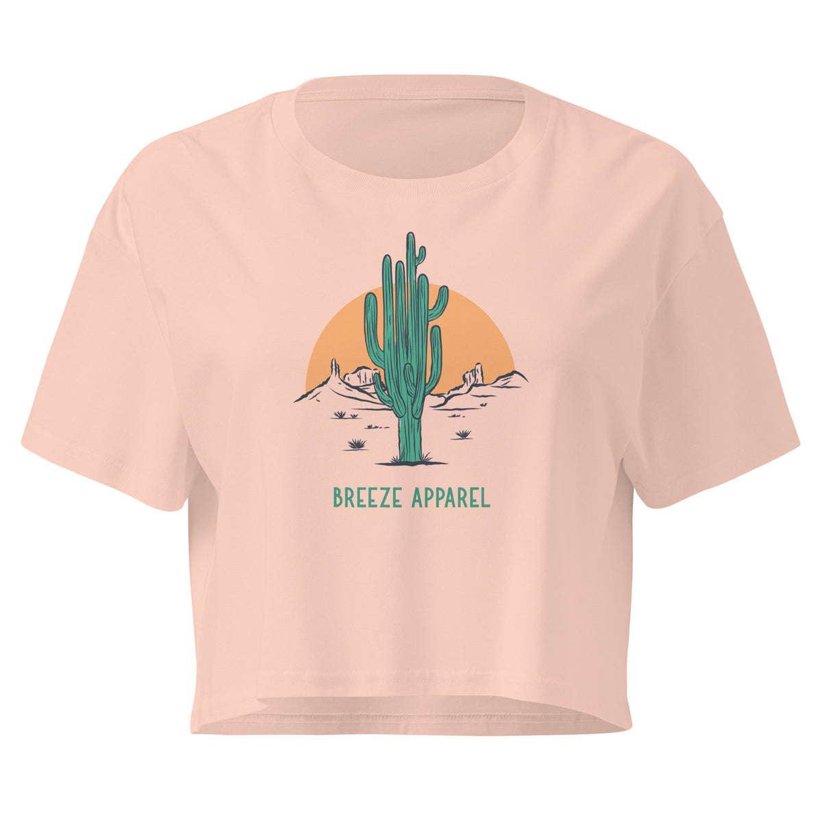 Pink crop top with cactus graphic.