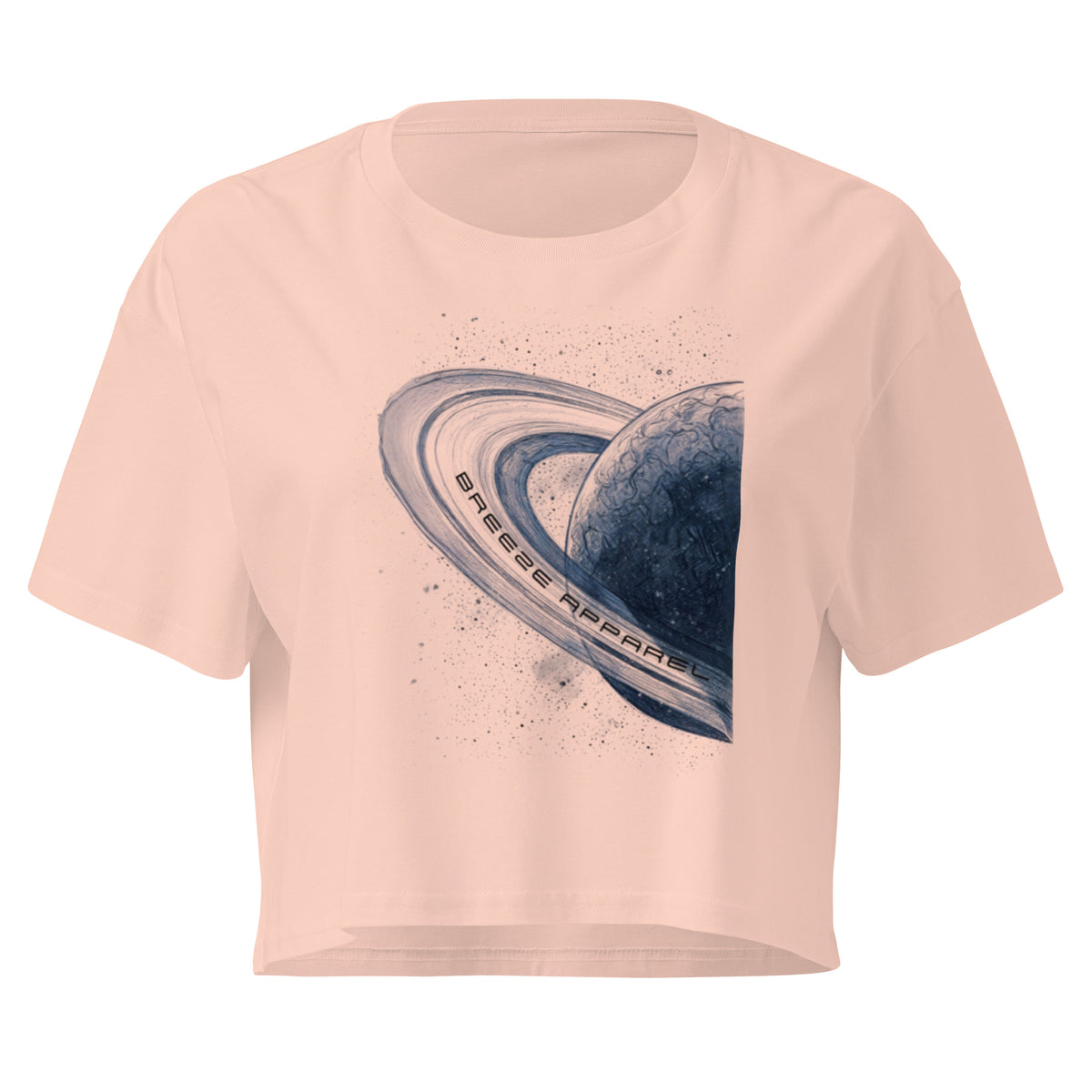 Pink crop top with graphic of blue planet.