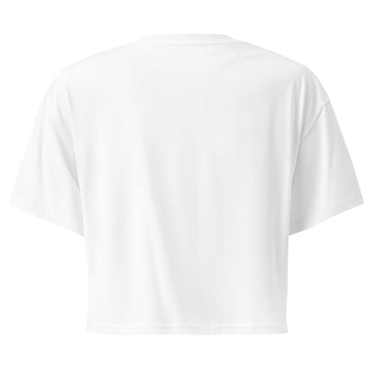 Plain back of white crop top.