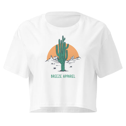 White crop top with cactus graphic.