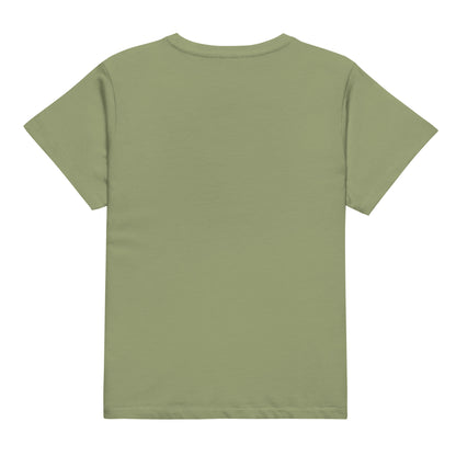 Plain back of artichoke-green t-shirt