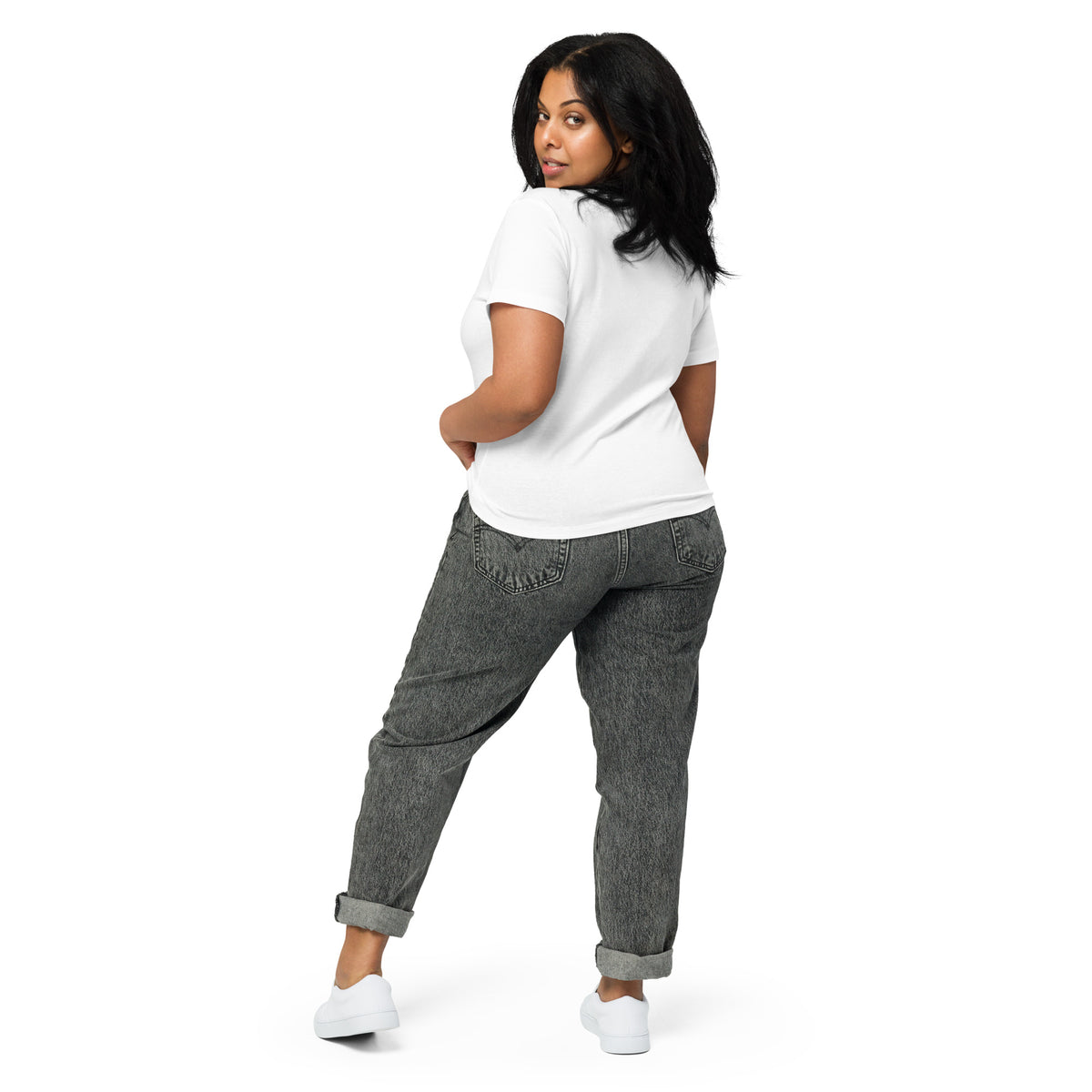 Rear view of woman wearing white t-shirt