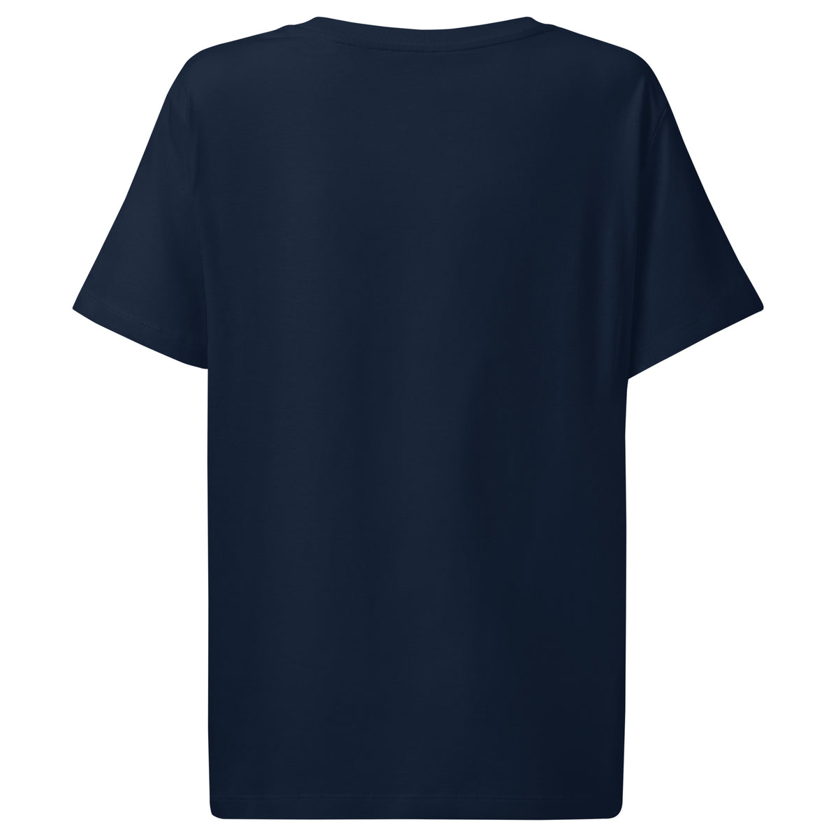 Plain back of navy t-shirt.