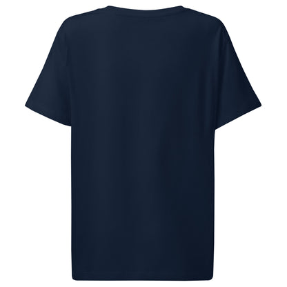 Plain back of navy t-shirt.