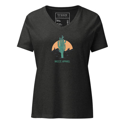 Gray v-neck t-shirt with cactus graphic.