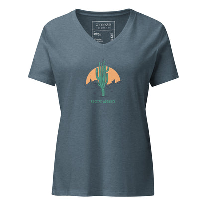 Blue v-neck t-shirt with cactus graphic.