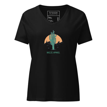 Black v-neck t-shirt with cactus graphic.