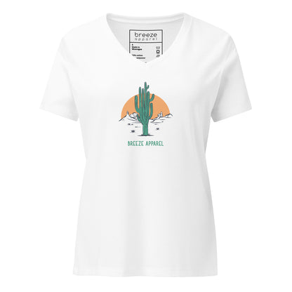 White v-neck t-shirt with cactus graphic.