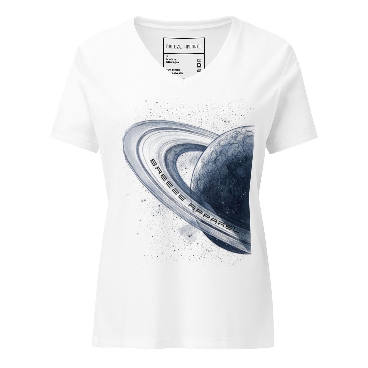 White t-shirt with graphic of blue planet.