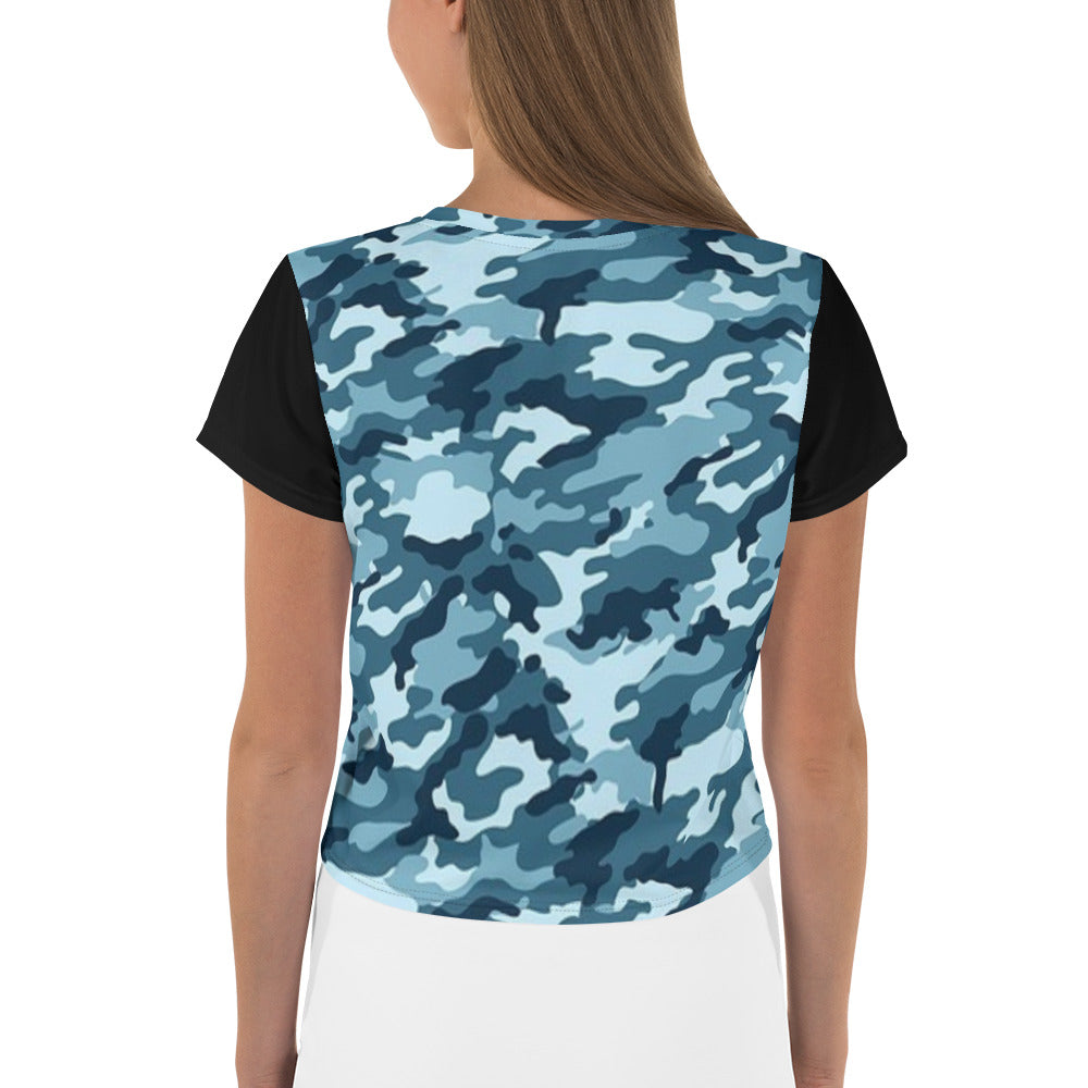 'Navy Camo' all-over crop top