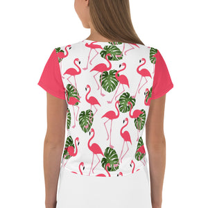 'Flamingos' all-over crop top (white)
