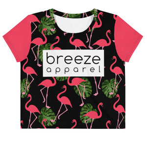 'Flamingos' all-over crop top (black)