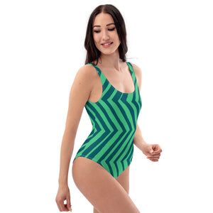 'Green Chevrons' one-piece swimsuit
