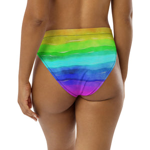 'Watercolor Rainbow' high-waisted bikini bottoms