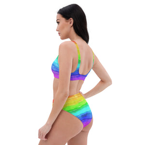 'Watercolor Rainbow' high-waisted bikini