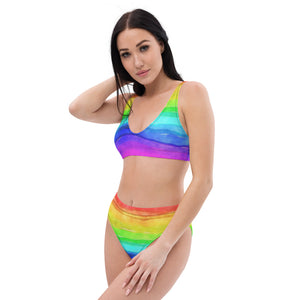 'Watercolor Rainbow' high-waisted bikini
