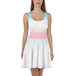 'Blue / White / Pink watercolor' skater dress