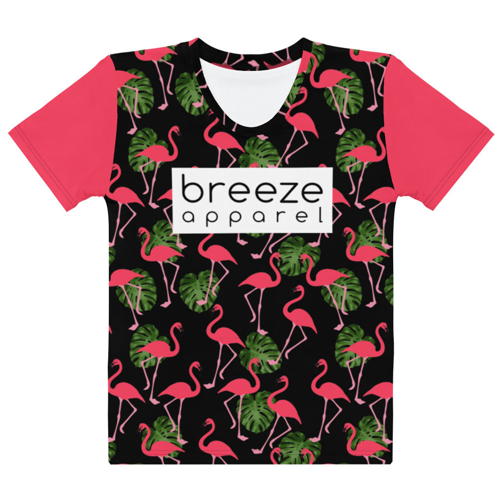 'Flamingos' women's all-over t-shirt (black)