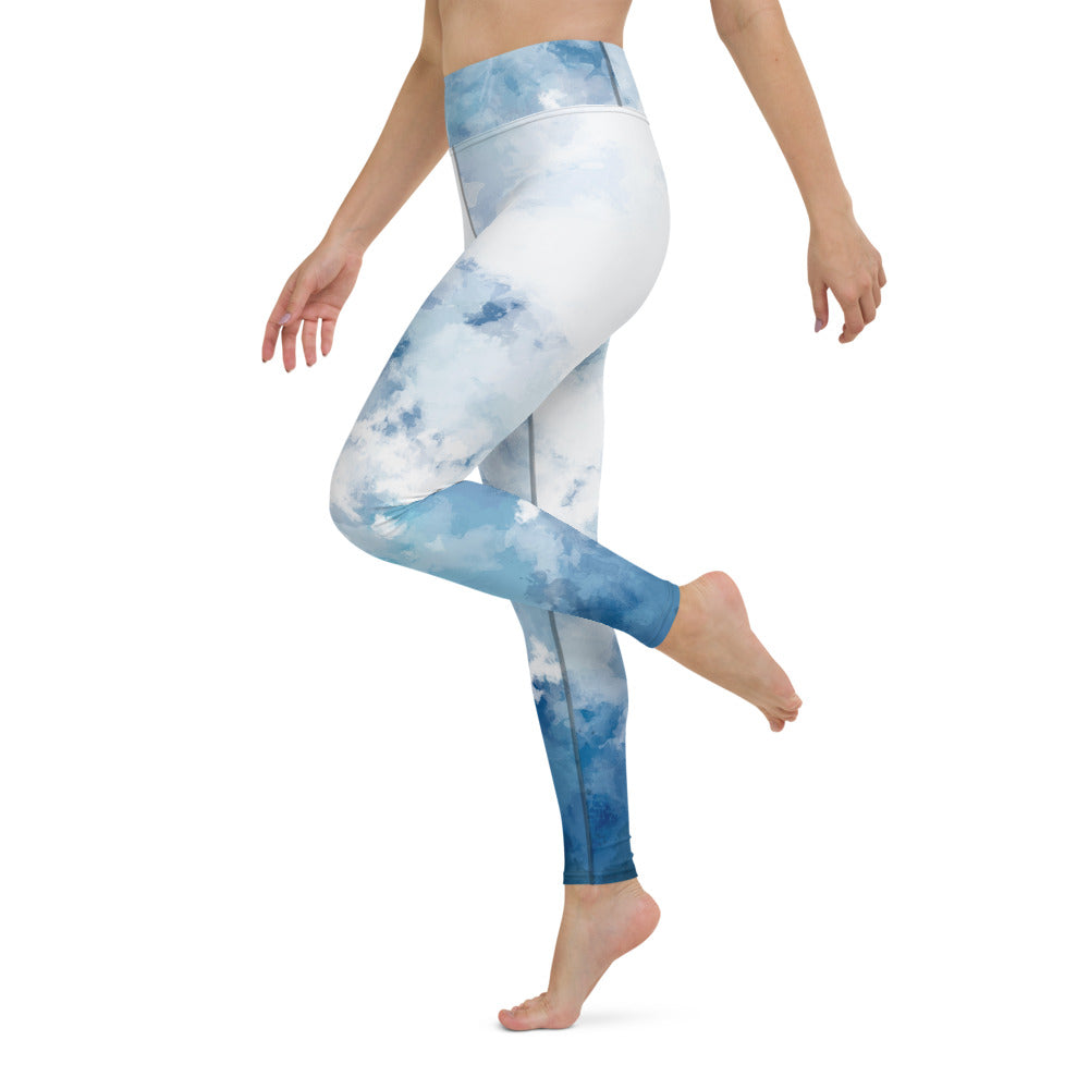 'Watercolor Blue' full-length yoga leggings