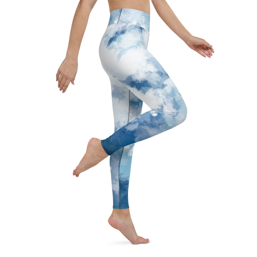 'Watercolor Blue' full-length yoga leggings