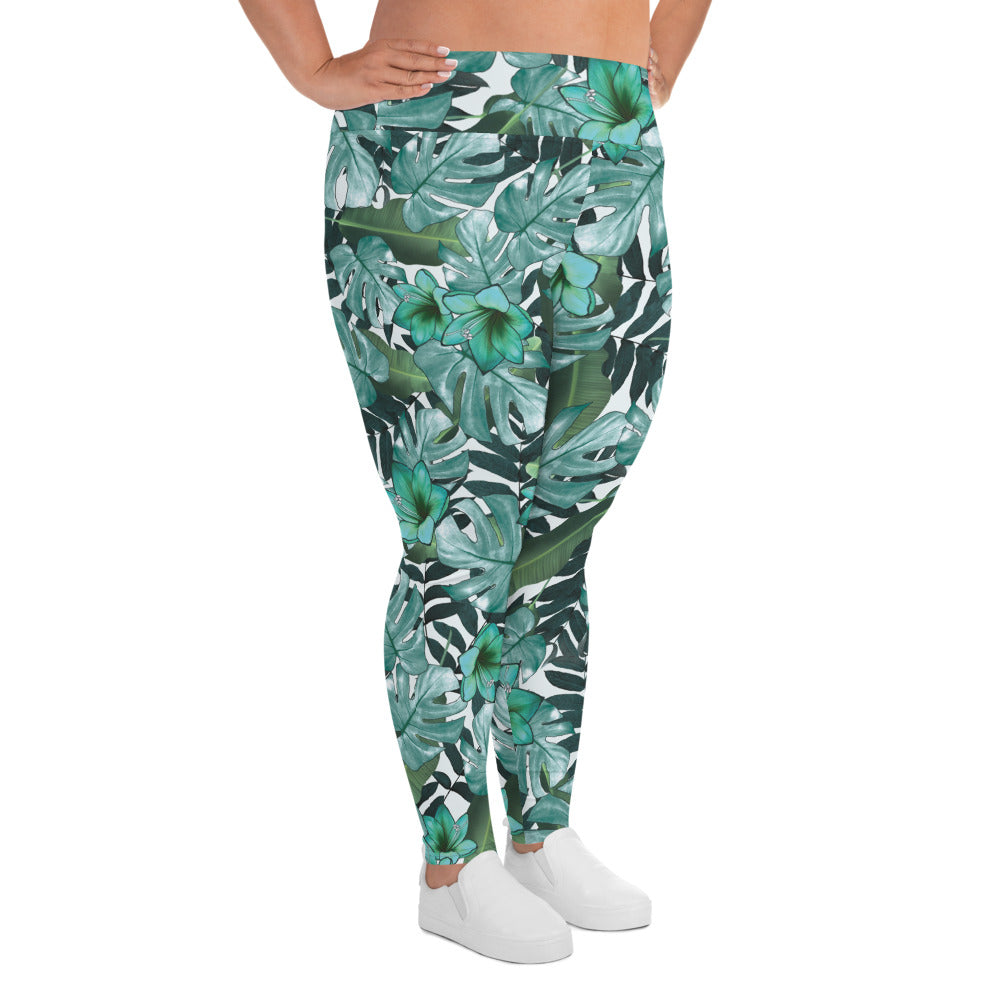 'Flora Verde' plus-size yoga leggings