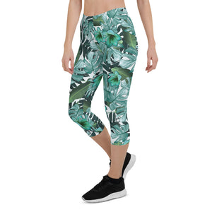 'Flora Verde' capri yoga leggings