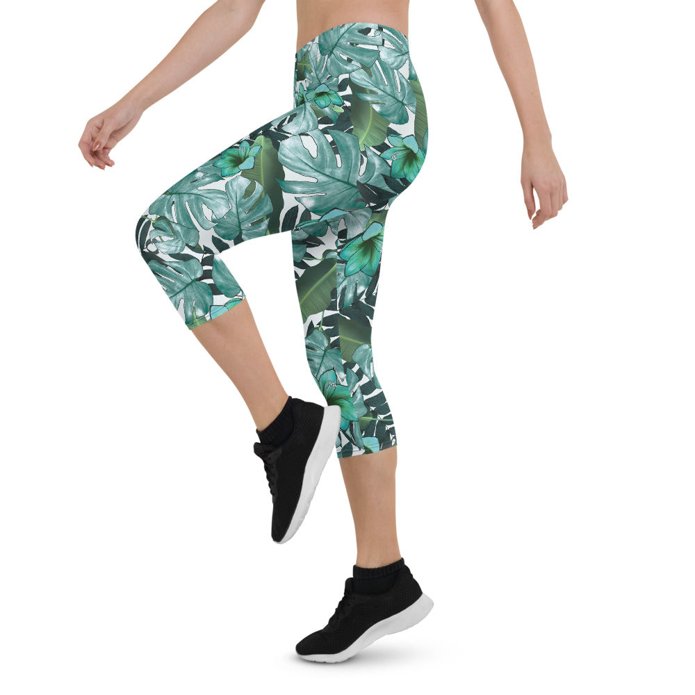 'Flora Verde' capri yoga leggings